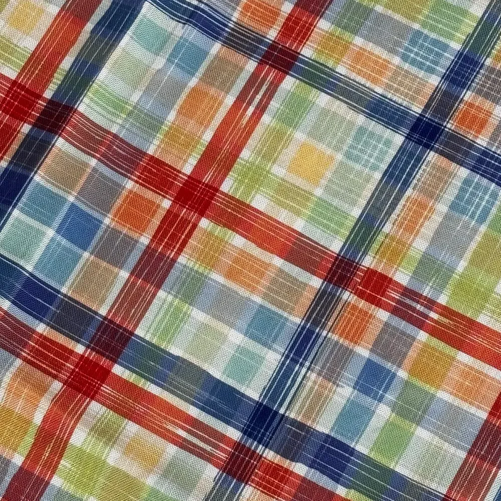 Fiesta Tableware plaid table cloth blue orange & green 100% polyester rectangle